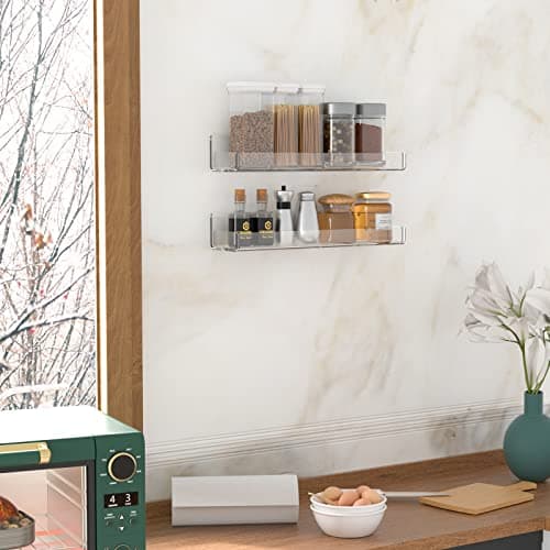 Acrylic Spice Rack Wall Mount, 2 Pack Kitchen Seasoning Organizer