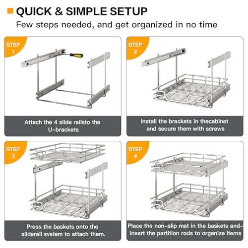 2-Tier Kitchen Cabinet Pull-Out Shelf and Drawer Organizer for Pantry Storage (Multiple Sizes Available: 22½ W x 21½)
