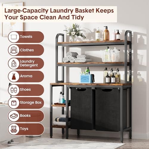 GAOMON 2-Section Laundry Hamper with Shelves & Sorter, Black & Brown