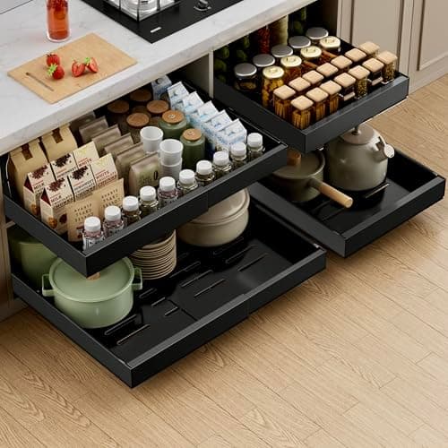 4 Pack 21'' Deep Cabinet Pull Out Drawers with Adhesive Nano Film Organizer