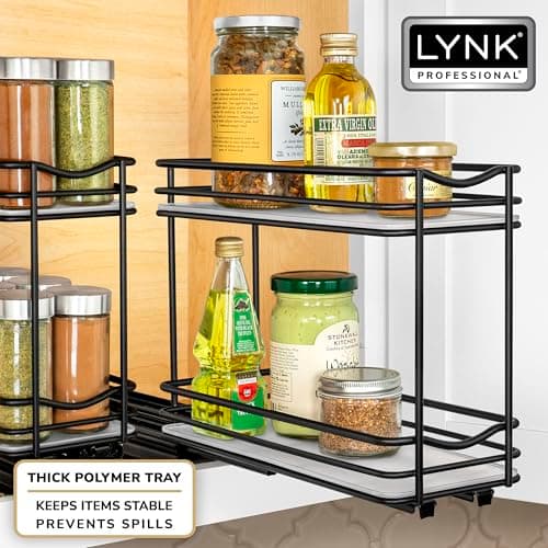 LYNK PROFESSIONAL Slide Out Spice Rack - Black, 4-1/4" Wide, 2 Tier
