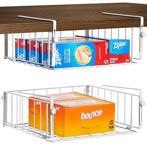 2-Pack Adjustable Under Shelf Storage Baskets for Kitchen, Laundry, and Office Organization - Black