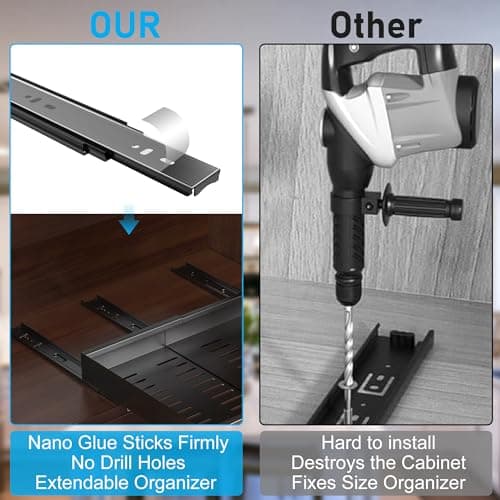 Expandable Heavy Duty Cabinet Organizer, Adhesive Slide Out Shelves for Kitchen & Under Sink