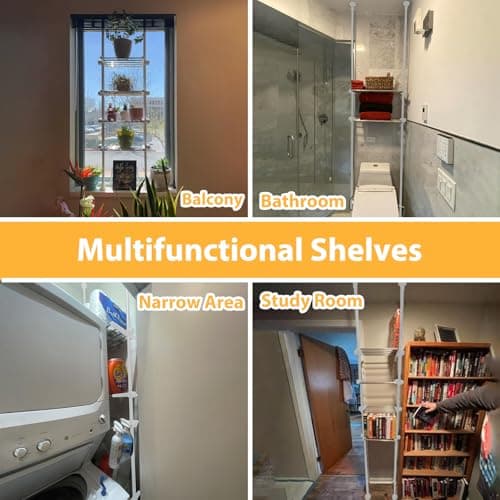 Stainless Steel 83-124 Inch Adjustable White Bathroom Organizer Spacesaver