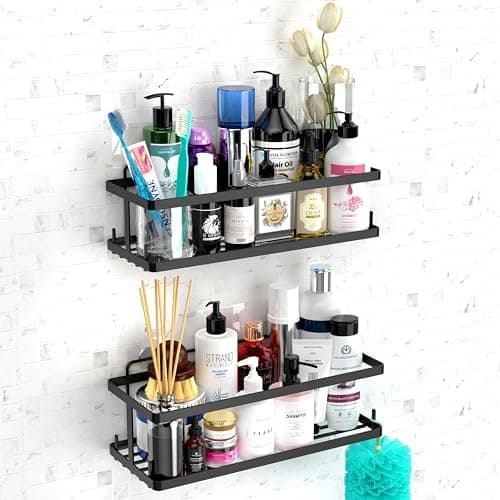 Comelyjewel Black Shower Caddy with Hooks, Baskets, and Razor Holder