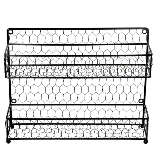 MyGift® Black Farmhouse Metal Spice Rack - Wall or Countertop 2-Tier Organizer