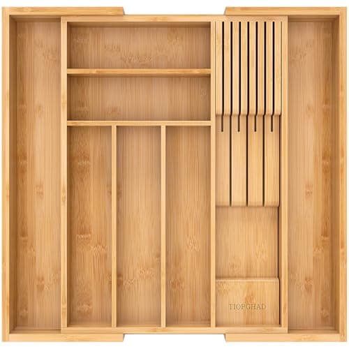 Expandable Bamboo Silverware Drawer Organizer for Kitchen