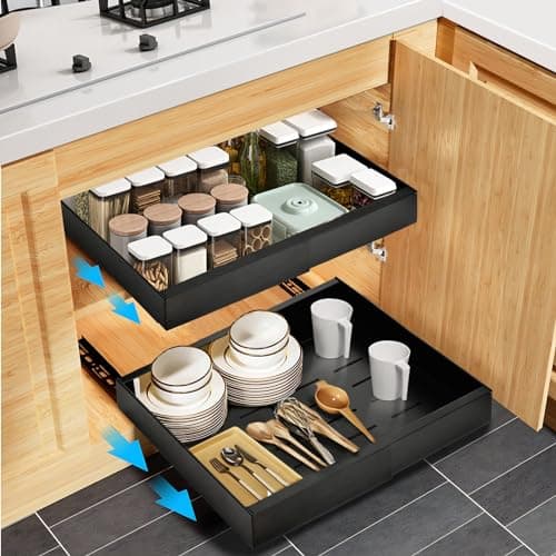 Expandable Pull Out Cabinet Organizer for Kitchen and Pantry, Black