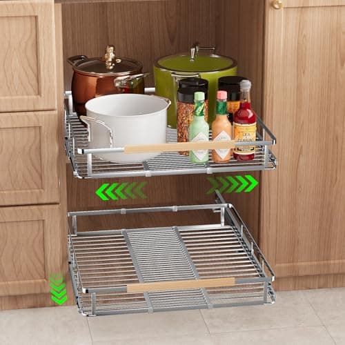 Adjustable Stainless Steel Pull Out Drawers for Cabinets (14.5"-24" Width)
