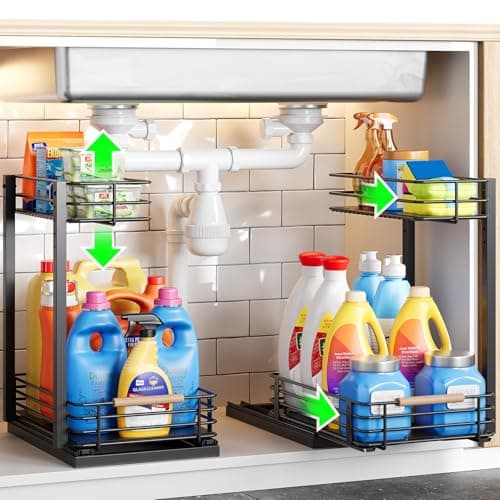 Nieifi Black Under Sink Cabinet Organizer, 2 Pack Pull-Out Shelves, Kitchen Storage