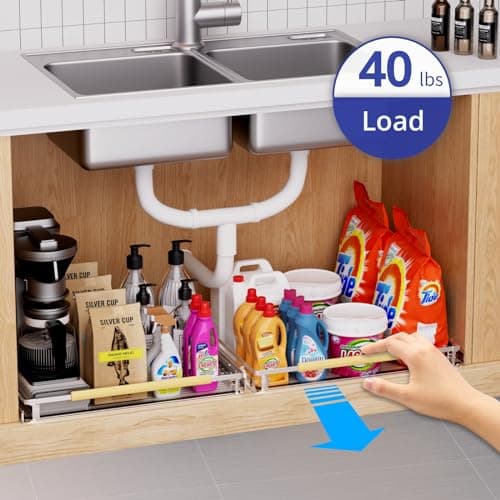 Adjustable Pull Out Cabinet Organizer for Cabinets 10.16-16.36 Wide, 22.5 Deep - 1 Pack