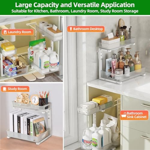 2-Pack Under-Sink Organizer, Adjustable 2-Tier Cabinet Storage for Kitchen and Bath Metal