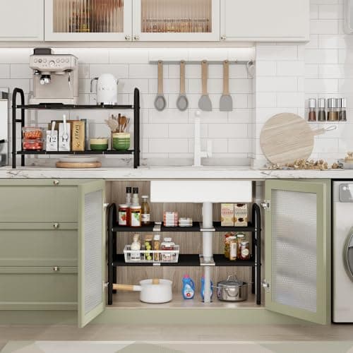 2-Tier Under Sink Organizer with 8 Removable Boards for Kitchen, Bathroom & More
