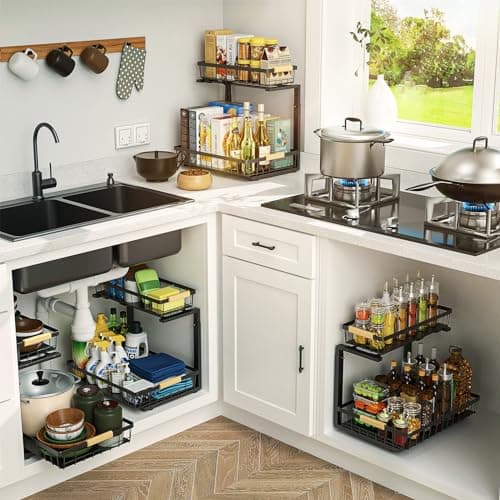 Adjustable 2 Tier Under Sink Organizer and Storage for Kitchen and Bathroom Cabinet