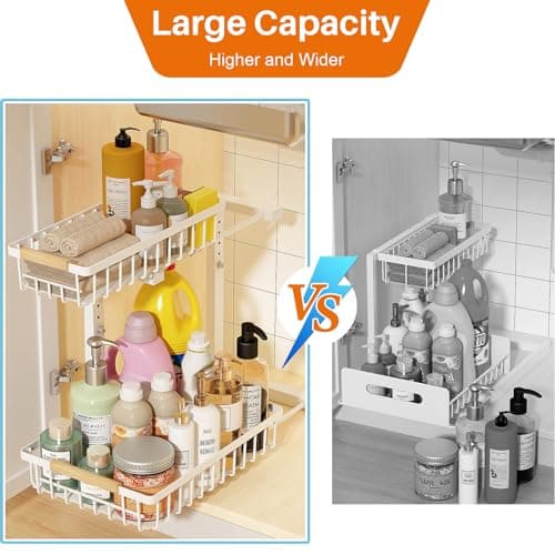 REALINN Adjustable Under Sink Storage, 2-Tier White Drawer Cabinet for Kitchen & Bathroom