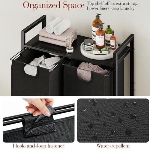 Laundry Basket Organizer with Shelf and Removable Bags for Laundry Room, Bathroom, and Dorm - 2 x 11.8 gallons (44.5L)