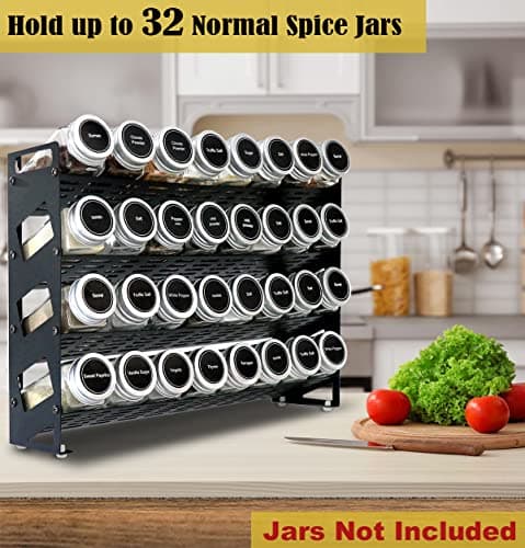 4-Tier Matte Black Spice Rack for Kitchen Cabinet or Wall