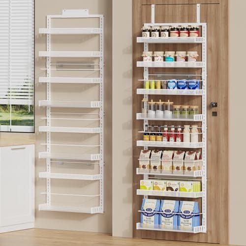 Over the Door Pantry Organizer, Large 8-Tier White Wall Mount Storage