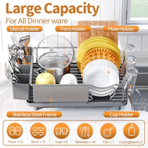 Stainless Steel Dish Drying Rack for Kitchen Counter with Cutlery Holder