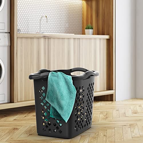 EGEN Home Logic 2 Bushel Plastic Laundry Basket with Silver Handles, Black