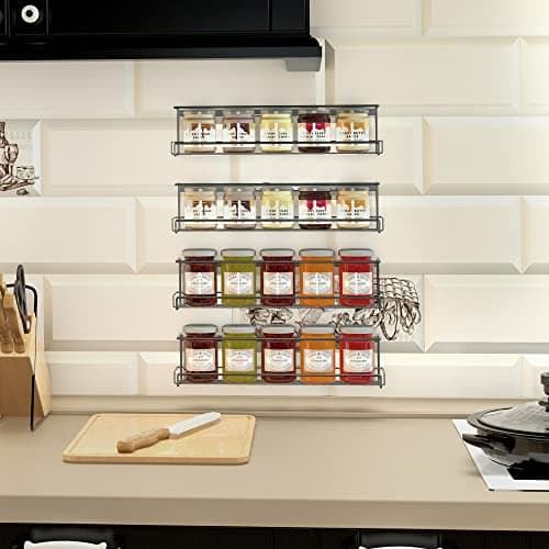 Wall-Mounted Spice Rack Organizer Set for Cabinet Doors (Black)