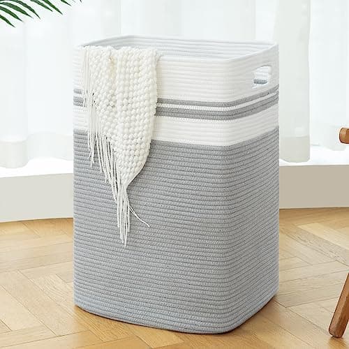 OIAHOMY Tall Cotton Laundry Hamper with Handles-16x13x22in Black