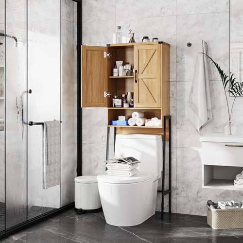 Over-the-Toilet Storage Cabinet with Anti-Tip Shelves, Grey