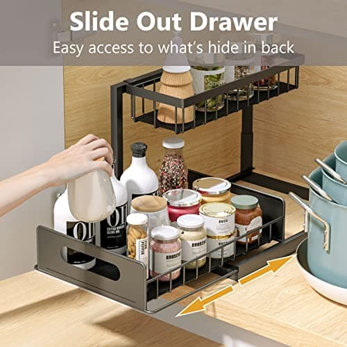 2-Tier Black Kitchen Cabinet Organizer Under Sink Storage (Sturdy Metal, 1 Pack)