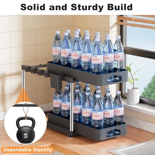 2-Tier Under Sink Organizer, Adjustable Kitchen & Bathroom Storage, Black