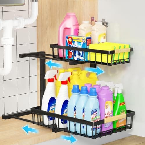 2-Tier Under Sink Organizer with Metal Drawers for Kitchen and Bathroom Storage