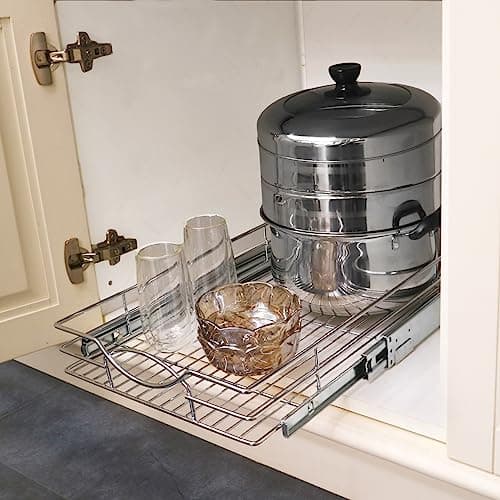 Heavy Duty Chrome Cabinet Drawer Organizer, 14" W x 21" D