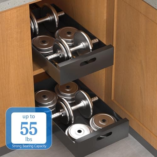 Pull Out Cabinet Organizer Adhesive, 10-Inch Wide Sturdy Carbon Steel Drawers for Cabinets