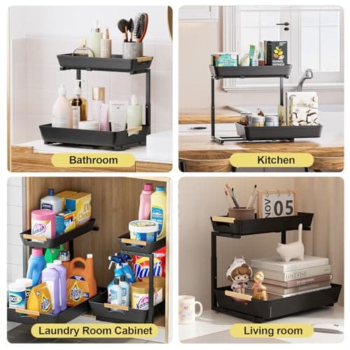 2-Pack Under-Sink Organizer with Adjustable 2-Tier Pull-Out Storage for Kitchen and Bathroom Cabinets