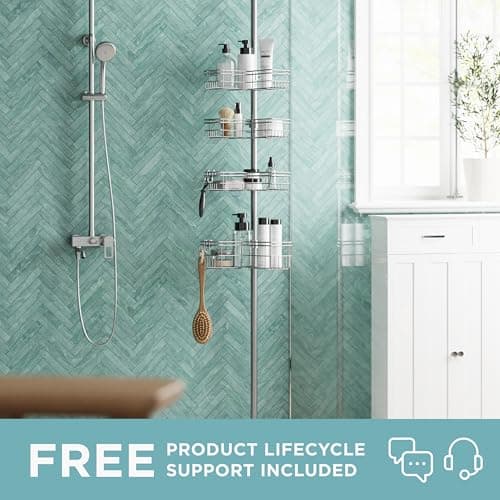 Zenna Home Adjustable Corner Shower Caddy, 60-97 Inch, Rust-Resistant Storage Basket System