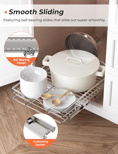 StorageWorks Slide Drawer Cabinet Organizer, Kitchen & Bathroom Pantry, 14" x 21", Chrome, Silver