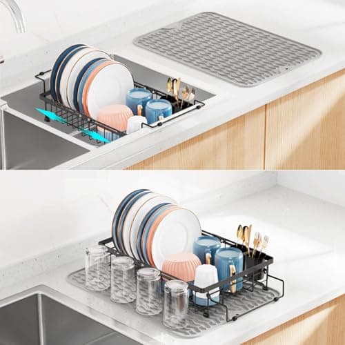 iSPECLE Adjustable Over the Sink Dish Drying Rack, Black