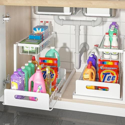 Bukfen 2-Tier Slide Out Under Sink Cabinet Organizer, 2 Pack