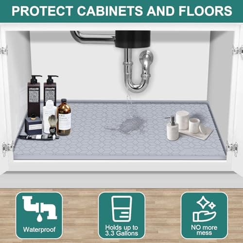 Waterproof Silicone Mat for Under Sink Kitchen & Laundry Cabinets Light Grey