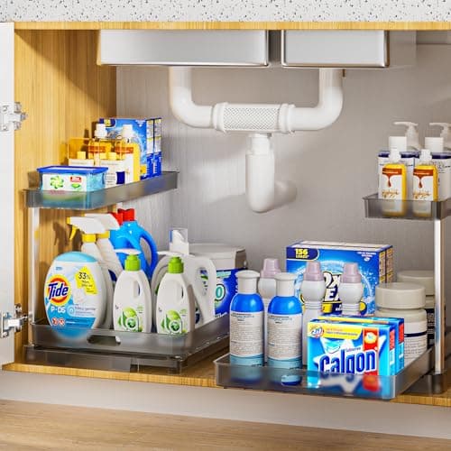 Delamu 2 Pack Under Sink Organizer, 11.38 Pull Out Storage Shelves for Kitchen and Bathroom