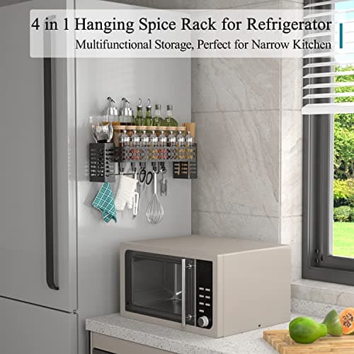 Wall-Mounted Spice Rack with Utensil Holder for Kitchen, Black