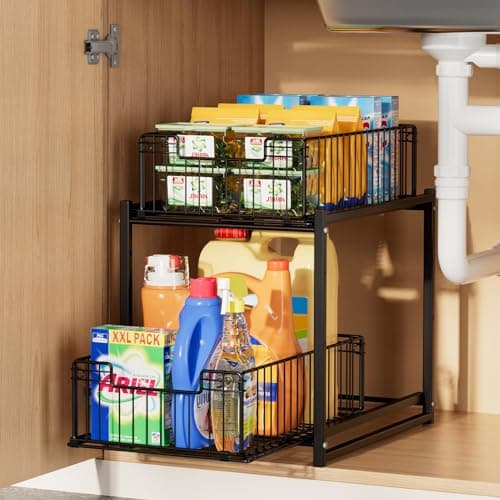 2-Tier Pull Out Kitchen Bathroom Organizer, Under Sink Storage Shelves (1 Pack)