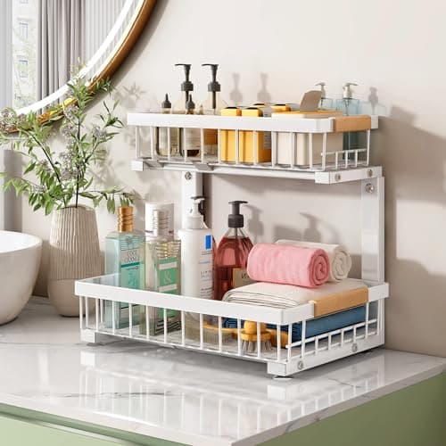 Under Sink Slide-Out Cabinet Organizer Shelf, White