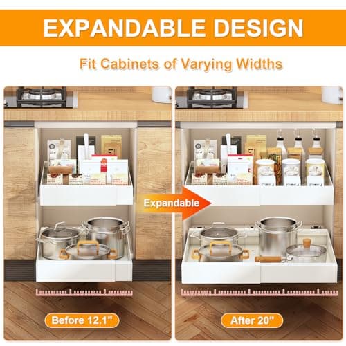 Expandable Pull Out Cabinet Organizer with 3 Rails, White - 1Pc