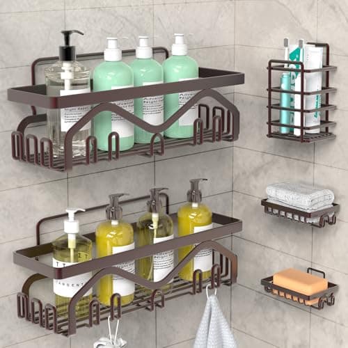 Coraje 5-Pack Adhesive Shower Organizer, Large Capacity, Rustproof (Black)