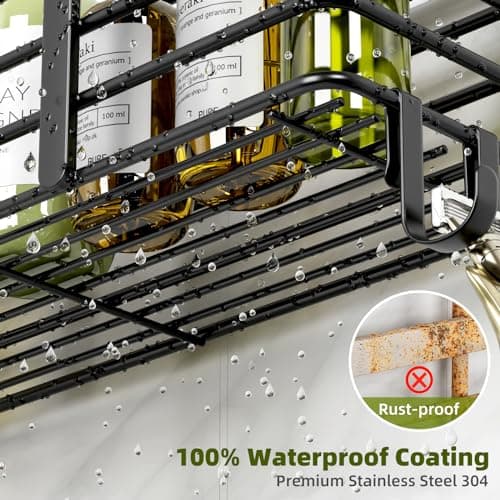 Rustproof Stainless Steel Shower Organizer, Soap Dish & 4 Hooks, Adhesive Mount No Drill Shelf Basket Accessories