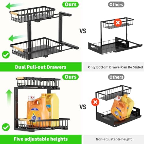 2 sets of adjustable pull-out under-sink organisers for kitchen and bathroom