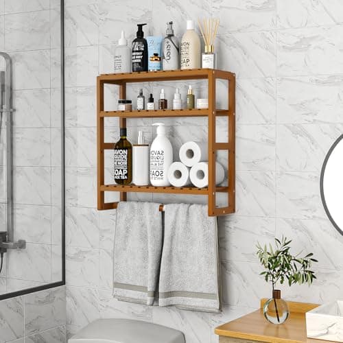 Bathroom Towel Racks 3-Tier Bamboo Storage Shelves Over Toilet