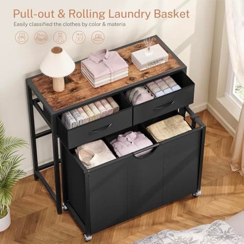 Laundry Sorter with Wheels and Drawers for Easy Organization in Laundry Room, Bathroom, Bedroom