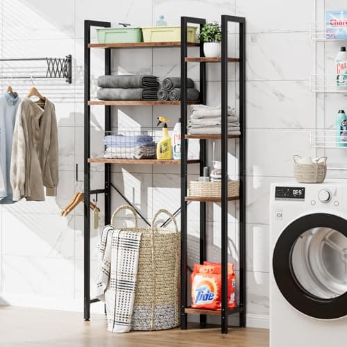 OTK 7-Tier Over The Toilet Storage Organizer - Freestanding Rack with Hooks & Adjustable Feet for Bathroom & Laundry