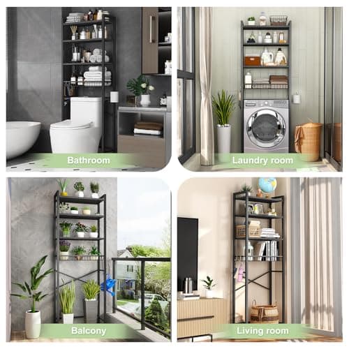 4-Tier Over-The-Toilet Storage Rack with Adjustable Shelf and Basket
